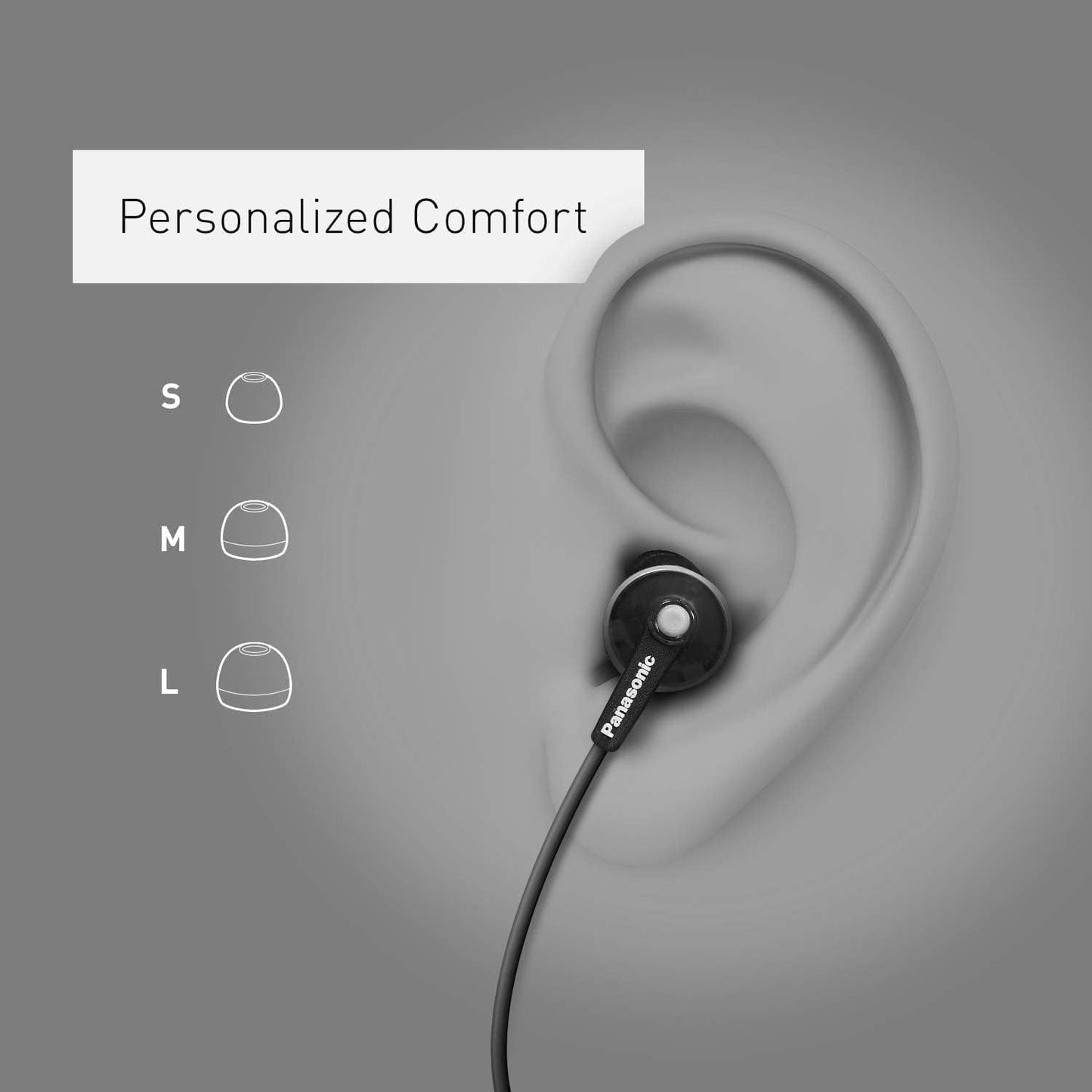 Panasonic ErgoFit Wired Earbuds With Microphone, 3.5mm Jack Wired Headphones with Mic and Call Controller, Ergonomic Custom-Fit Earpieces (S/M/L), for Phones and Laptops - RP-TCM125-W (White)