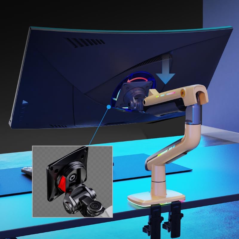 Gaming Monitor Arm for Flat/Ultrawide/Curved Monitors 32 to 60 inch, Heavy Duty Monitor Stand Load up to 20 kg, VESA 75/100 mm Mount (Lava Yellow)