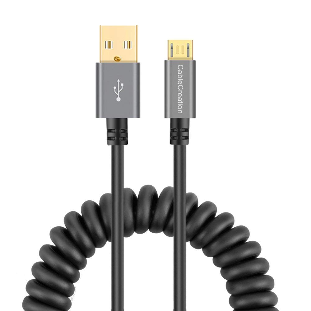 CableCreation Coiled USB to Micro USB Cable 0.56ft to 4ft, USB 2.0 A to Micro USB Charging Data Cord Works for Android Smartphone, Tablet, Wall, Raspberry Pi Zero and Car Charger, Space Gray