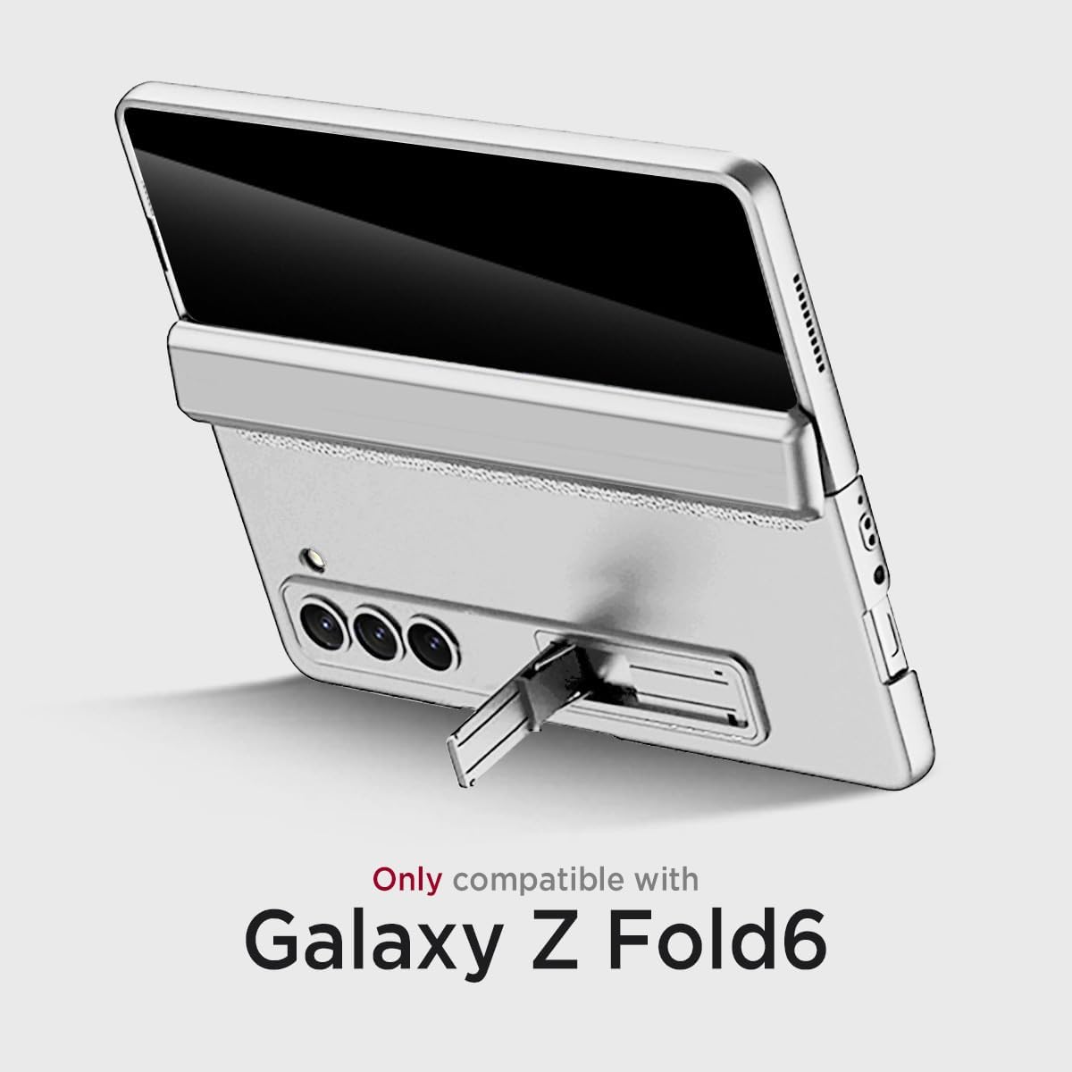 Miimall for Z Fold 6 Case with Privacy Screen Protector, [Military Grade Drop Protection] Built-in Adjustable Kickstand & Magnetic Hinge Protection Shockproof Phone Case for Galaxy Z Fold 6 5G Silver