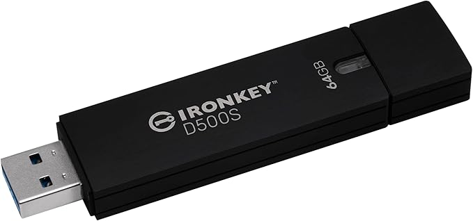 Kingston Ironkey D500S 64GB Encrypted Flash Drive | Dual Hidden Partition | FIPS 140-3 Level 3 | XTS-AES 256-bit | BadUSB and Brute Force Protection | Multi-Pin Option | IKD500S/64GB