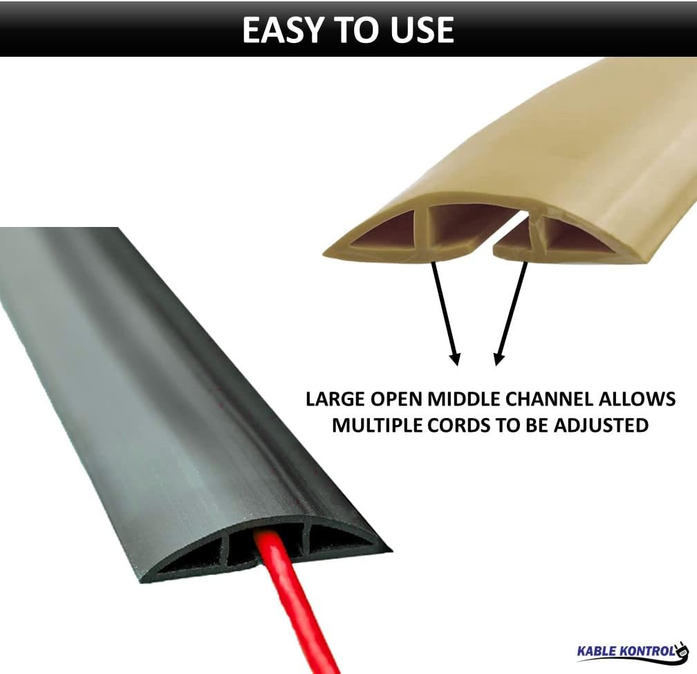 Kable Kontrol Floor Cord Cover kit - 15 Feet Long Tan Plastic Cable Protector, Hides Cords and Conceals Wires, for Extension Cord Cable Management, Channel Size 0.75” W x 0.43” H