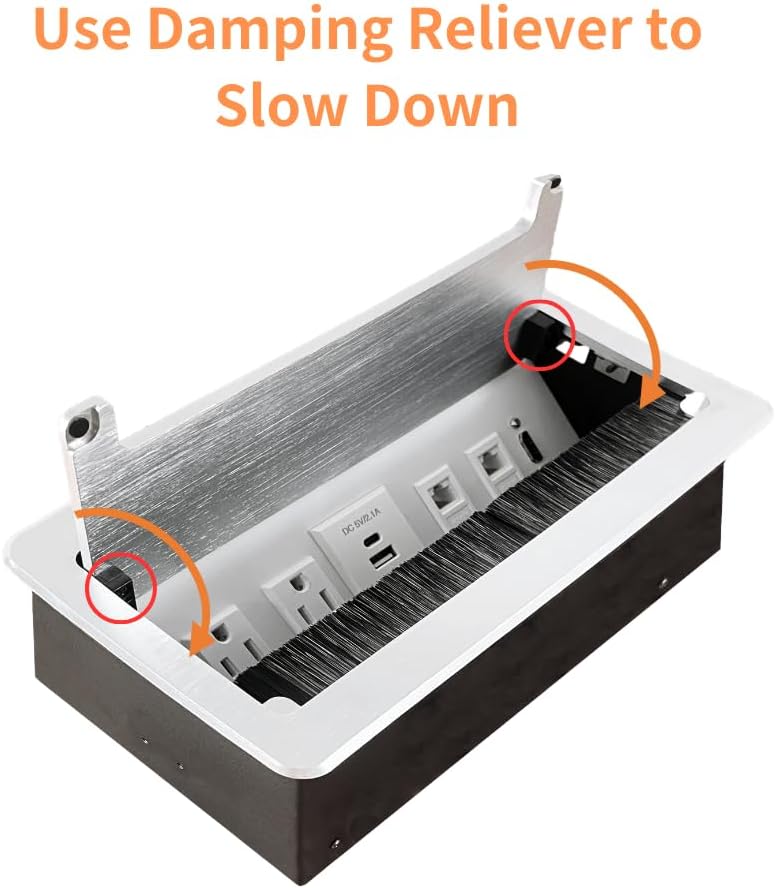 ZESHAN Conference Table Power hub Conference Table connectivity Box with 45 Degree Angle Convenient Plug-in Socket, Power Fully Enclosed Bottom Box Power Socket, USB, Type C, HDMI, RJ45, Silver