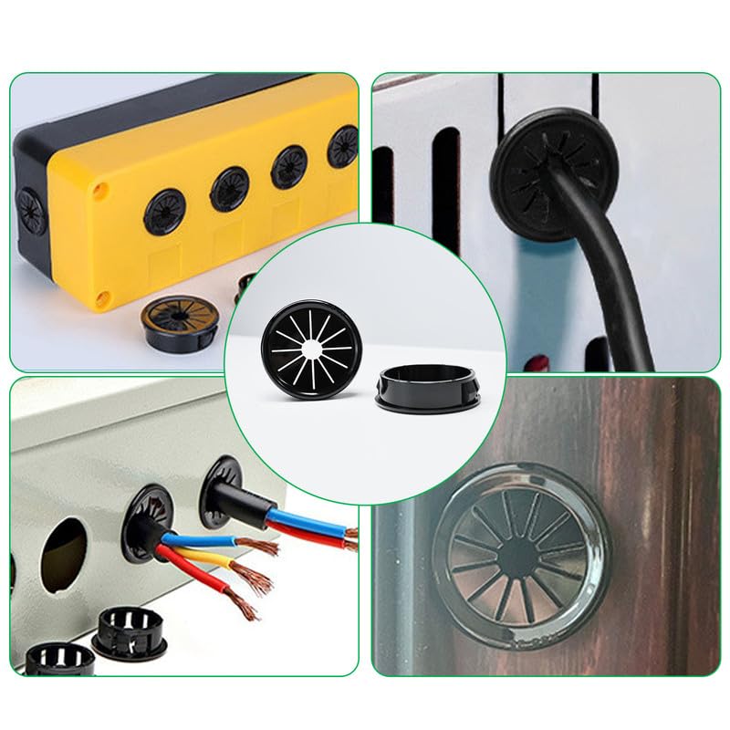 15PCS Cable Grommets, 1-9/16"(40mm) Desk Hole Cover Petal Shaped Buckle Type Nylon Snap Bushing Grommet, Wire Hole Cover Insert for Cables and Cords Management and Protection of Cabinet, Black