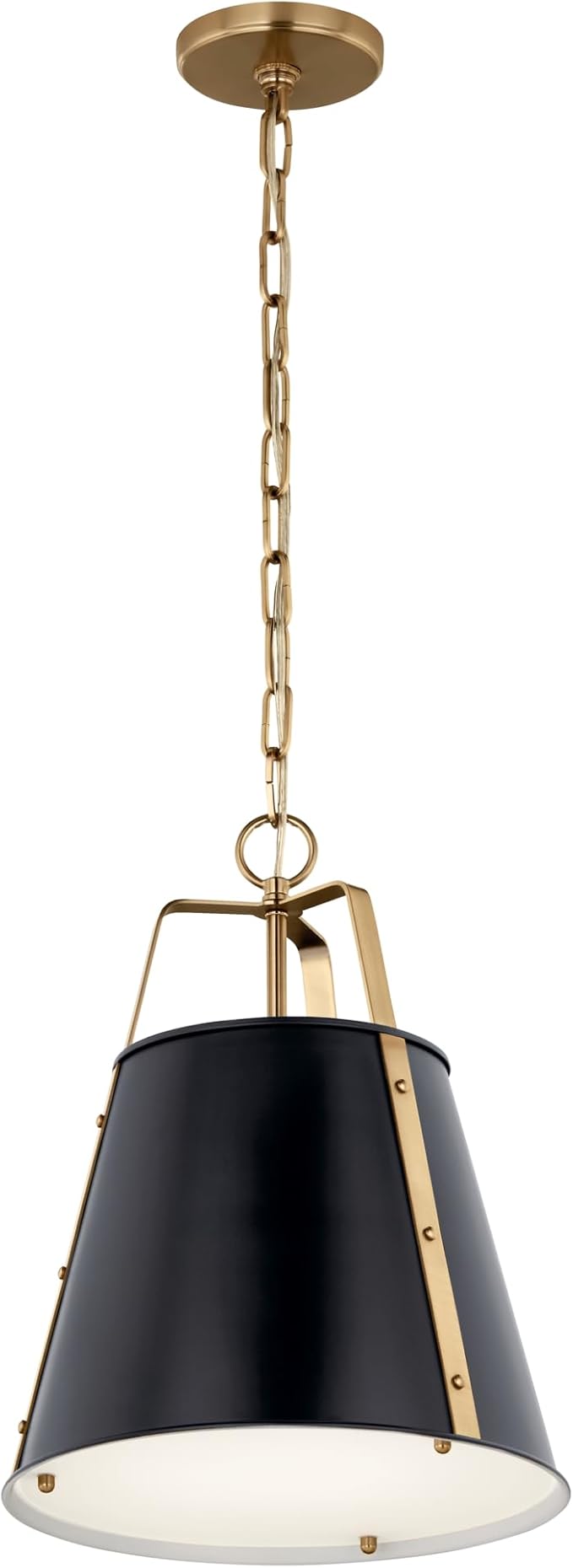 Kichler Etcher 1-Light Pendant, Updated Traditional Light with Etched Painted White Glass Diffuser in Black and Champagne Bronze, for Kitchen or Dining Room (17" x 13"), 52710BK