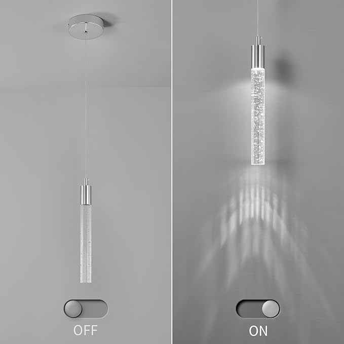 Modern Kitchen Island Pendant Light Dimmable LED Chrome Finish Mini Crystal Pendant Lighting Bedroom Bedside Table Small Pendant Lights（2-Pack）
