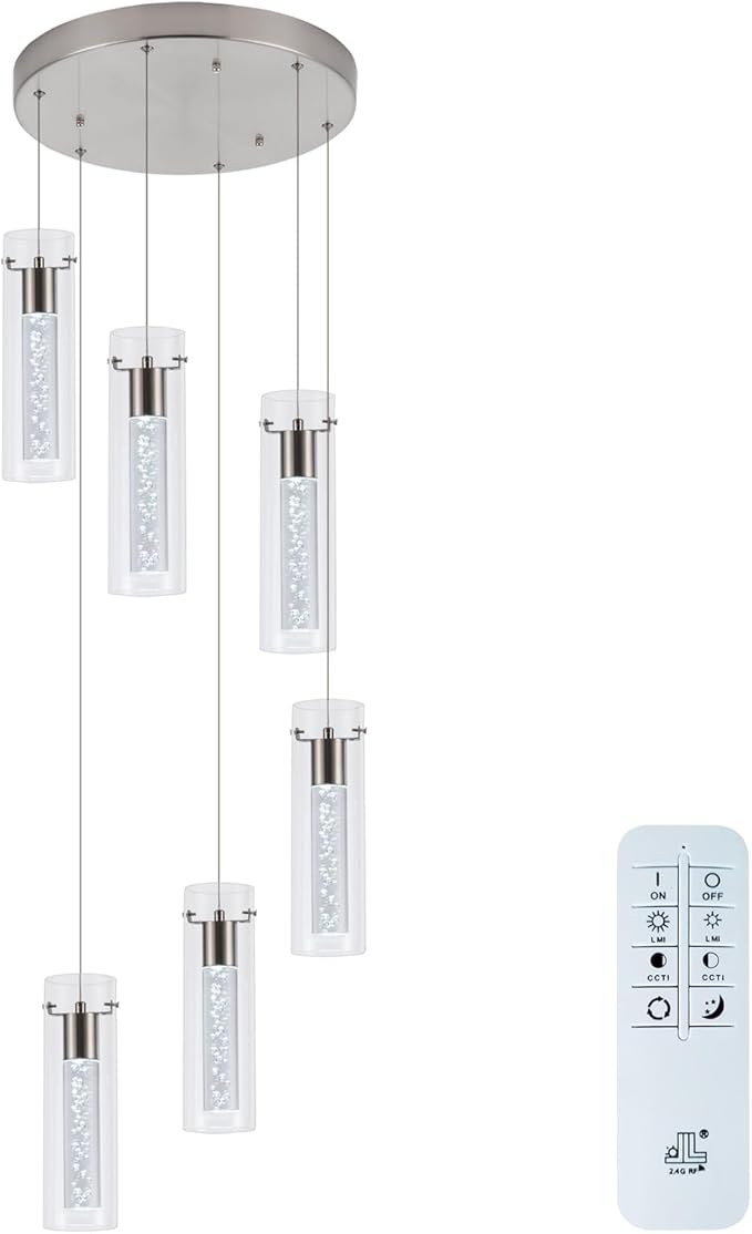 Pendant Lights Kitchen Island Brushed Nickel, Dimmable LED Pendant Light Fixtures with Remote, Modern Kitchen Pendant Lighting Over Island for Dining Room & Bar Counter 3000K-6000K