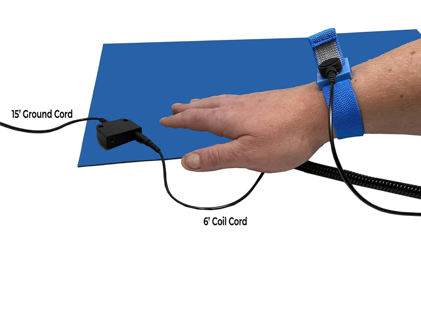 RubberStat Dual Layer ESD Workstation Rubber, Soldering, Cell Phone Repair, with Wrist Strap Set and Ground Cord - 48"x50' Royal Blue