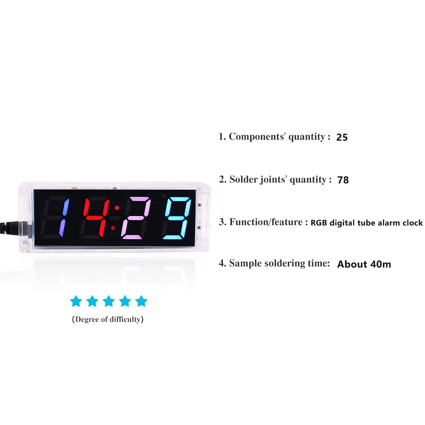 Soldering Practice Kit DIY RGB Digital Tube Adjustable Multifunctional Alarm Clock Electronics Projects Soldering Kit Welding Skills Learn Soldering Kit for DIYers (04SZ01)