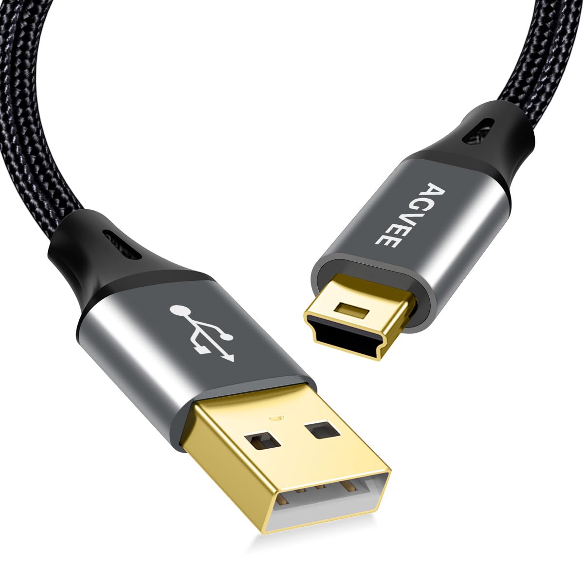 AGVEE 2 Pack 3.3ft Mini USB Cable, Braided Durable USB-A to Mini-B Charger Charging Cord for TI-84, Garmin GPS, Go-Pro Hero 4 3 2 HD, PS3 Controller, Canon Camera, Blue Yeti Microphone, Dark Gray