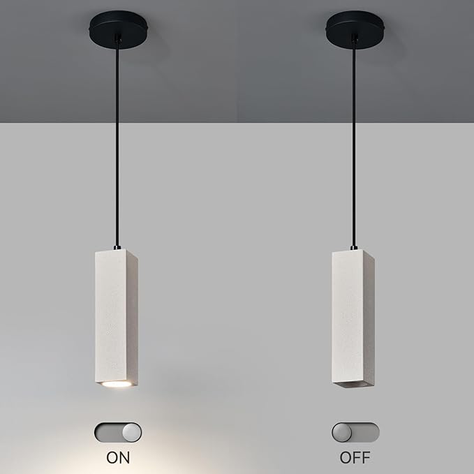 Concrete Linear Pendant Light,Modern LED Industrial Hanging Cement Pendant Lighting Fixture for Kitchen Island Dinning Room Bedroom Bedside Table Small Pendant Lights(2-Pack)