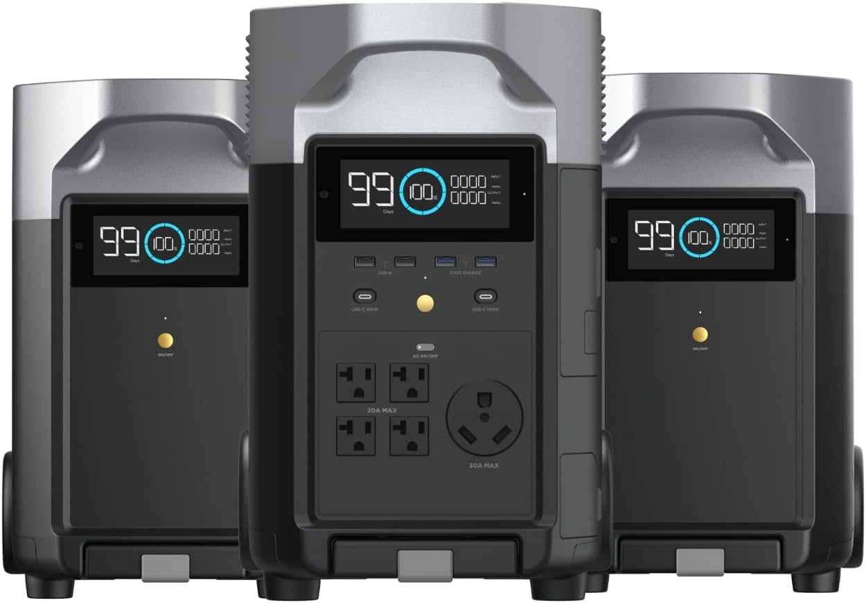 EF ECOFLOW 10.8kWh Portable Power Station: DELTA Pro with 2 Extra Battery, 120V Lifepo4 Battery Backup with Expandable Capacity, Solar Generator for Home Use, Power Outage, Camping, RV, Emergencies
