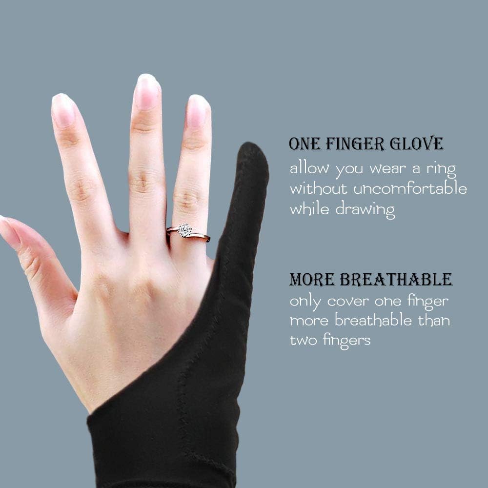 AKX Artist Glove Medium - 2 Pack Palm Rejection Drawing Gloves for Graphic Tablet, iPad - Smudge Guard, Reduce Friction, 1-Finger, Elastic Lycra, Good for Left and Right Hand, Black | AK-01