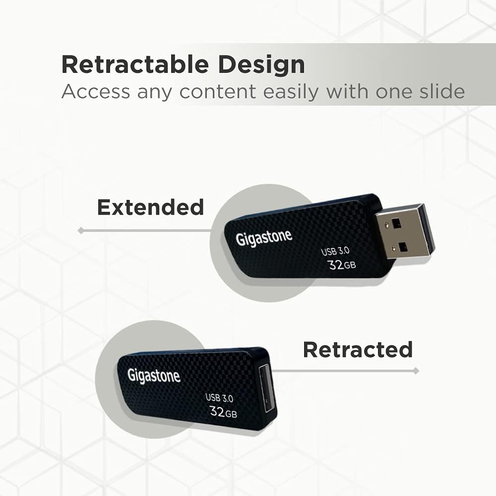 GIGASTONE 32GB Flash Drive (5 Pack) Z30 USB 3.2 Gen 1, 80MB/s Ultra Fast, Keychain Loop, Carbon Fiber Style, Push-Pull Design, Data Storage, Backup for PC/Mac/TV/Car, USB 2.0/3.0/3.1 Compatible
