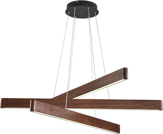 3-Light Linear Pendant,Dining Room Light Fixture,Modern Led Chandeliers for Living Room,Dimmable Wood Ceiling Pendant Light,45W for Living Room,Dining Room,Kitchen Island,Walnut Color