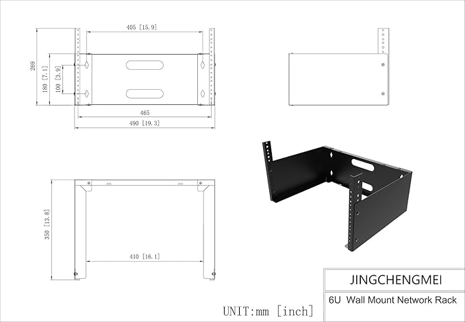 JINGCHENGMEI 6U Wall Mount Network Rack-14 inches Deep-19 Patch Panel Bracket for Network Switches, Server and IT Equipment (6U)