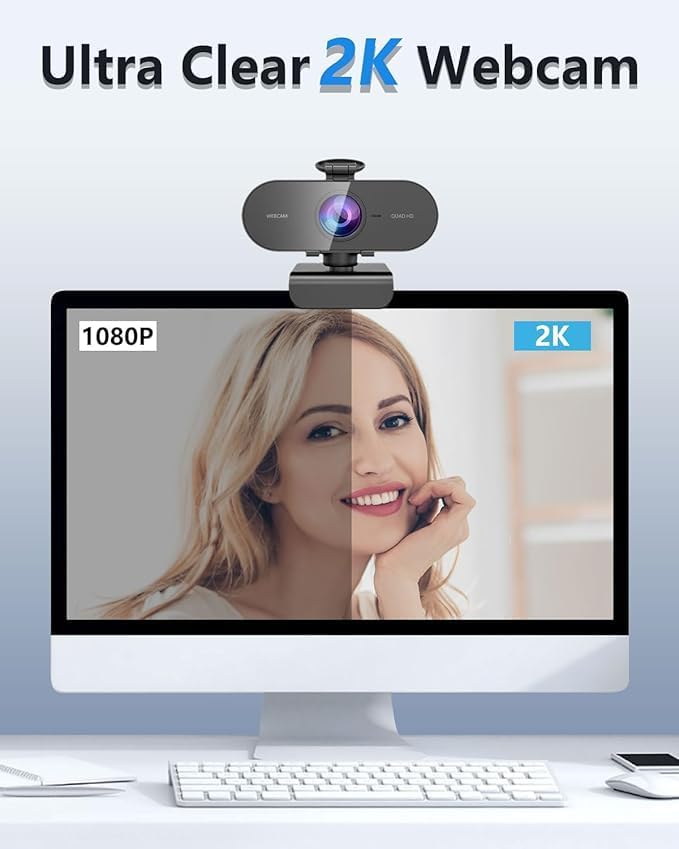 2K Webcam for pc with Microphone,Privacy Cover Slider Streaming Web cam for Mac Laptop,USB External Computer Camera for Desktop,Best Full Hd face cam for Video Conference,Gaming,Zoom,Teams