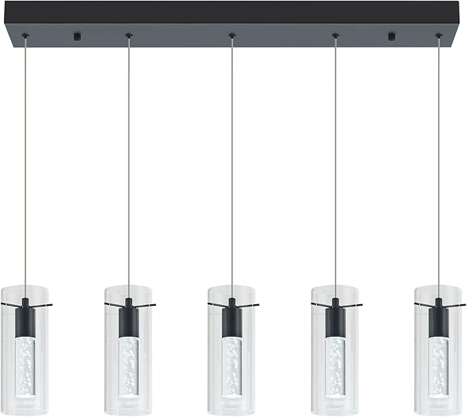 Black Pendant Lights, Modern Pendant Light Kitchen Island Pendant Light Fixtures, Modern Island Light with Bubble for Kitchen, Dimmable Kitchen Chandelier Light Fixture (25W, 5-Light)