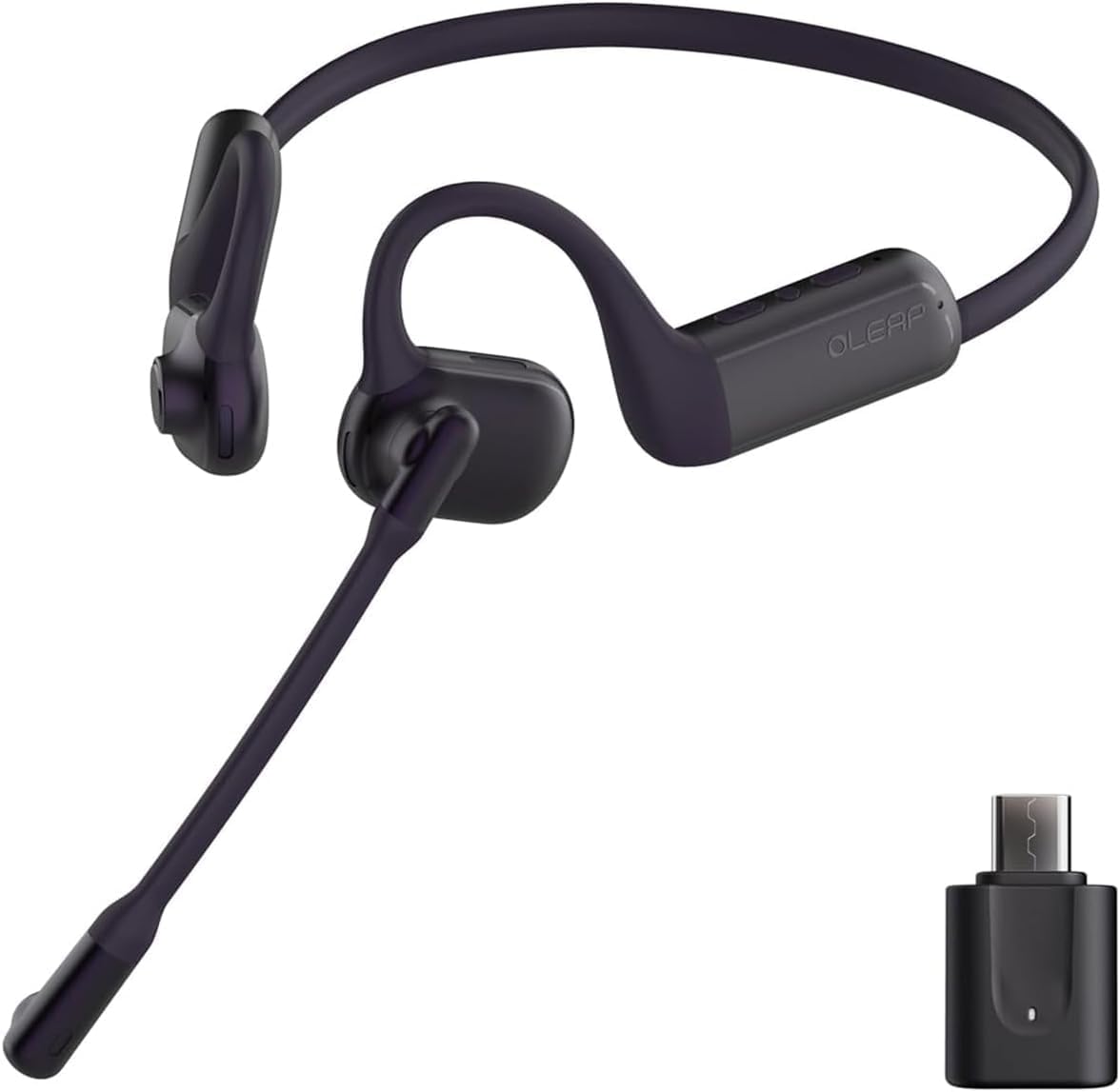 Pilot P200b Pro Wireless Headset with Mic for Work,50dB AI Noise Cancelling Microphone Headphones for Call,Bluetooth 5.3 Open Ear Computer Headset with Microphone & USB-C for Office,Meetings,WFH