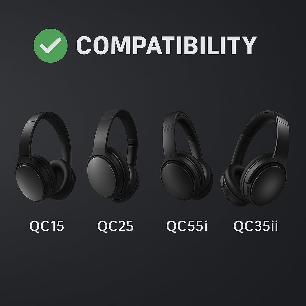 Premium Replacement Ear Pads for Bose QC2, QC15, QC25, QC35 I & II – Soft Protein Leather & Memory Foam Cushions – Enhanced Noise Isolation – Easy Installation Kit & Cleaning Cloth