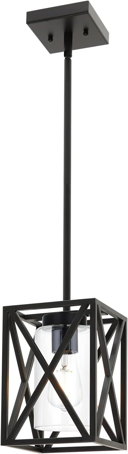 1-Light Industrial Hanging Light Fixtures with Clear Glass Shade, Farmhouse Pendant Lighting for Kitchen Island for Dining Room Hallway Foyer