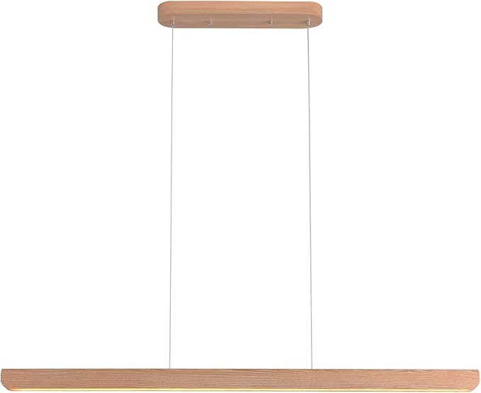 47inch Wood LED Linear Pendant Light, Dimmable Wood Ceiling Lamp,Minimalist Linear Chandelier, 36W Warm Light 3000K, Modern Kitchen Island Dining Room Lighting Natural Adjustable Height