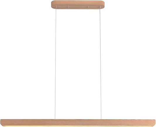 47inch Wood LED Linear Pendant Light, Dimmable Wood Ceiling Lamp,Minimalist Linear Chandelier, 36W Warm Light 3000K, Modern Kitchen Island Dining Room Lighting Natural Adjustable Height