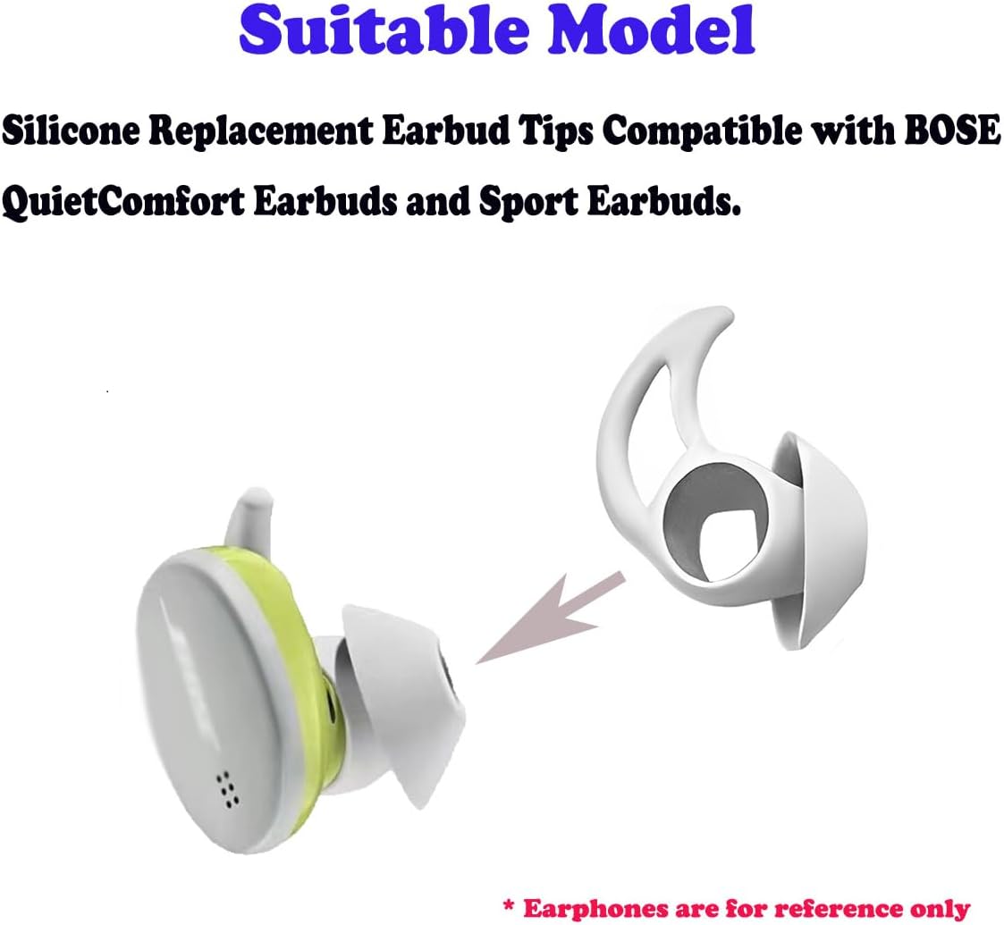 Silicone Earbud Tips Compatible with Bose QuietComfort Earbuds and Sport Earbuds,3 Pairs,Silver