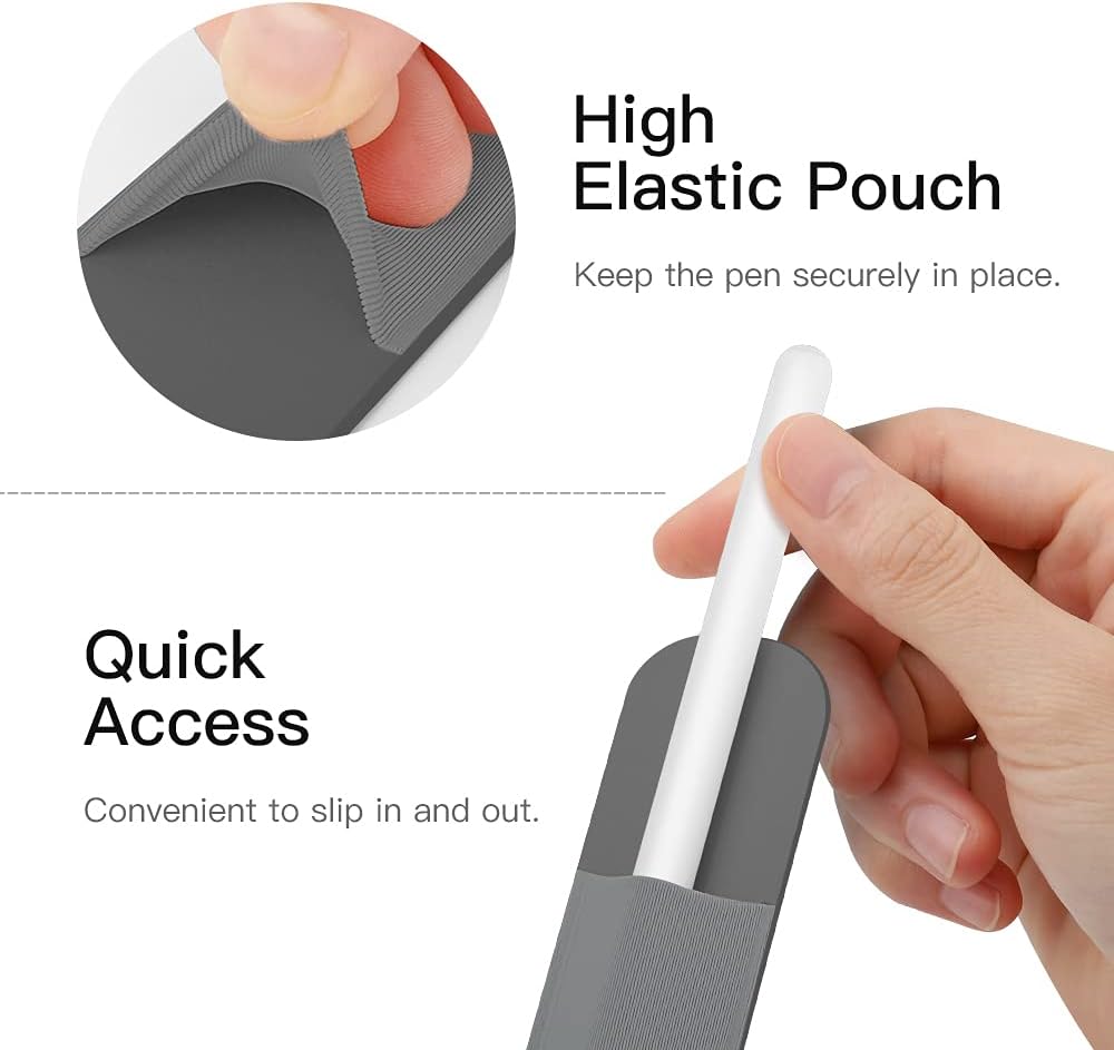 MoKo Pencil Holder Sticker for Apple Pencil Pro, Apple Pencil (USB-C), Apple Pencil 1st/2nd Generation, Elastic Pencil Case, Adhesive Pouch Attached to Pencil Case, Dark Grey