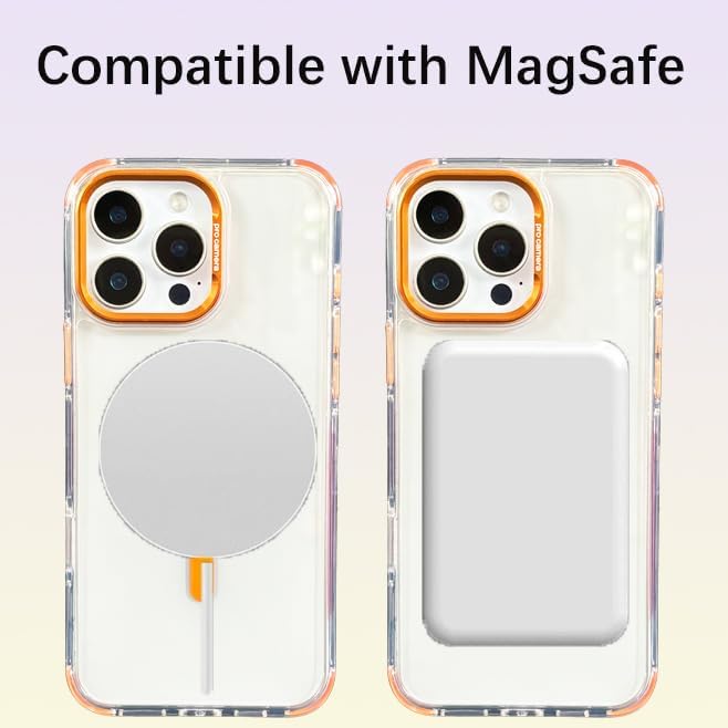 for iPhone 15 Pro Max Case with Phone Lanyard Strap, Compatible with MagSafe, Shockproof Military-Grade Protection, Non-Yellowing, Around The Neck Magnetic Classic Hybrid Case, Clear Orange