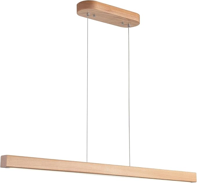 71" 40W Wood Linear Pendant Light Fixture Led Dining Room Light Dimmable Hanging Light Fixture for Kitchen Island Dining Room Pool Table Lights Natural