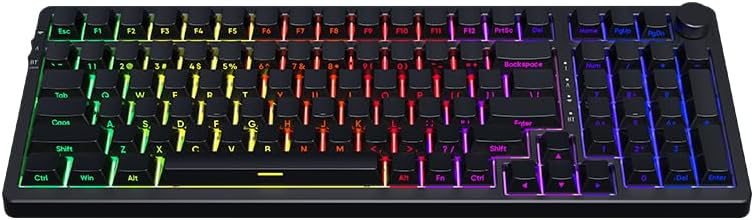 FIRSTBLOOD ONLY GAME. AK992 Hot-Swappable 2.4G Wireless/Bluetooth 5.0/USB Wired Triple Mode Mechanical Keyboard, 98 Keys Full Layout, RGB Backlit, Red Switches, Black Side Carving PBT Keycaps