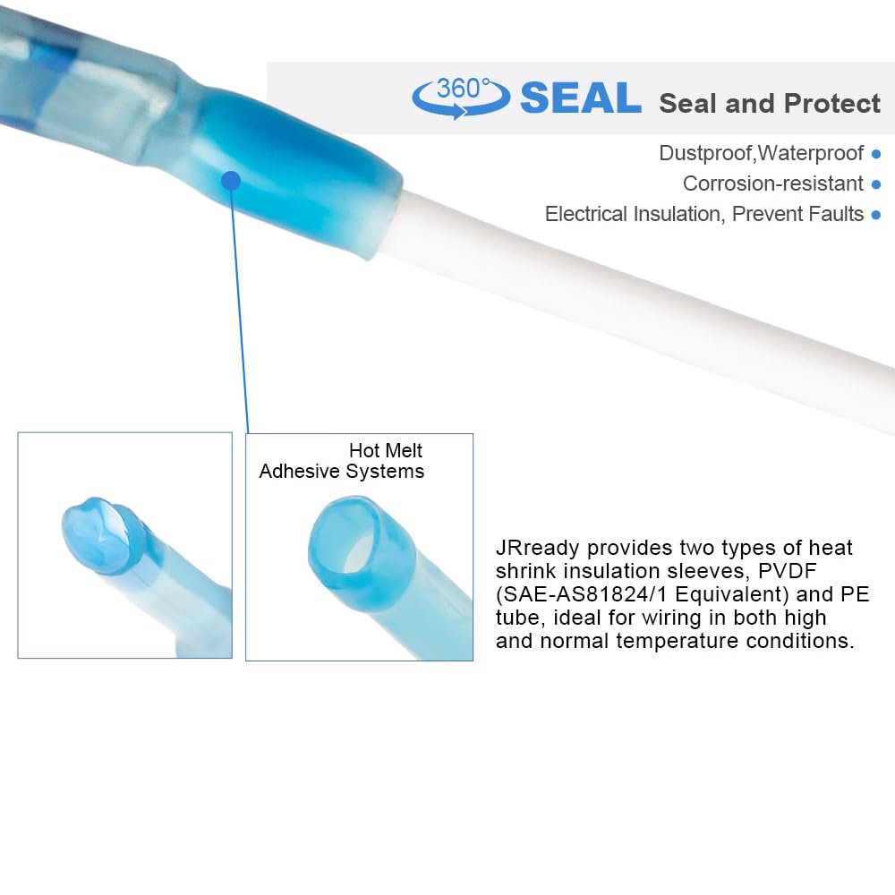 JRready M81824/1 Series Waterproof Heat-Shrinkable Splice Kit 100 Sets 20-16AWG Environmental Butt Splice with PVDF Tubes with ACT-232 Crimp Tool G411 Go-No Go Gauge ST6488-16-100