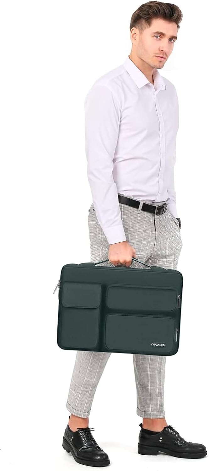 MOSISO 360 Protective Laptop Case 13.3 inch, 13-13.3 inch Laptop Sleeve Compatible with MacBook Air/Pro 13 / Pro 14, HP Dell ASUS Lenovo, Side Open Bag with 2 Raised&1 Flapover Pockets, Emerald Green