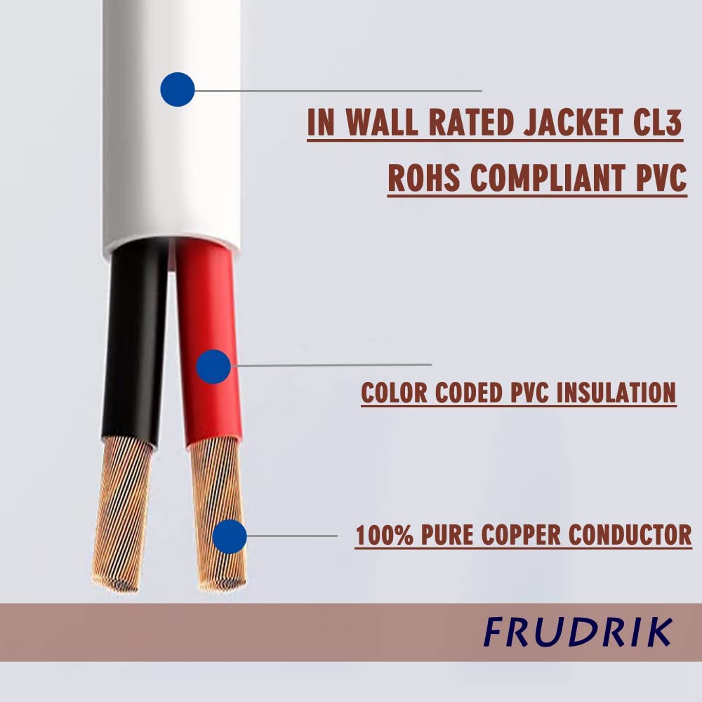 Speaker Wire - 99.9% Oxygen Free Copper – ETL Listed & CL3 Indoor Speaker Cable (16/2White, 100FT)
