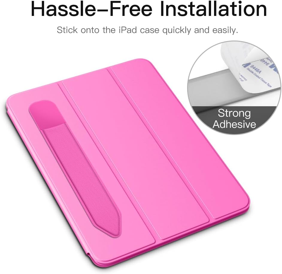 MoKo Pencil Holder Sticker Fit Apple Pencil Pro, Apple Pencil (USB-C), Apple Pencil 1st/2nd Generation, Elastic Pencil Pocket Pouch Adhesive Sleeve Attached to iPad Case for Stylus Pens, Persian Pink