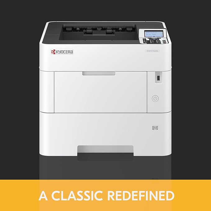 KYOCERA ECOSYS PA6000x Monochrome Laser Printer, 62 ppm, 600 x 600 dpi and Up to Fine 1200 dpi, 600 Sheet Tray, 100 Sheet MPT, Duplex, 5 Line LCD w/Hard Key Panel, Gigabit Ethernet, USB, 512 MB
