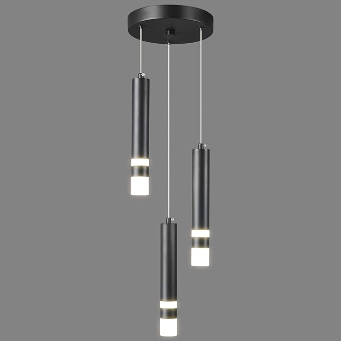 Modern Pendant Light Kitchen Fixture Dimmable LED Black Mini Pendant Lighting fo Kitchen Island Bedroom Bedside Table Small Pendant Lights (3-Light)