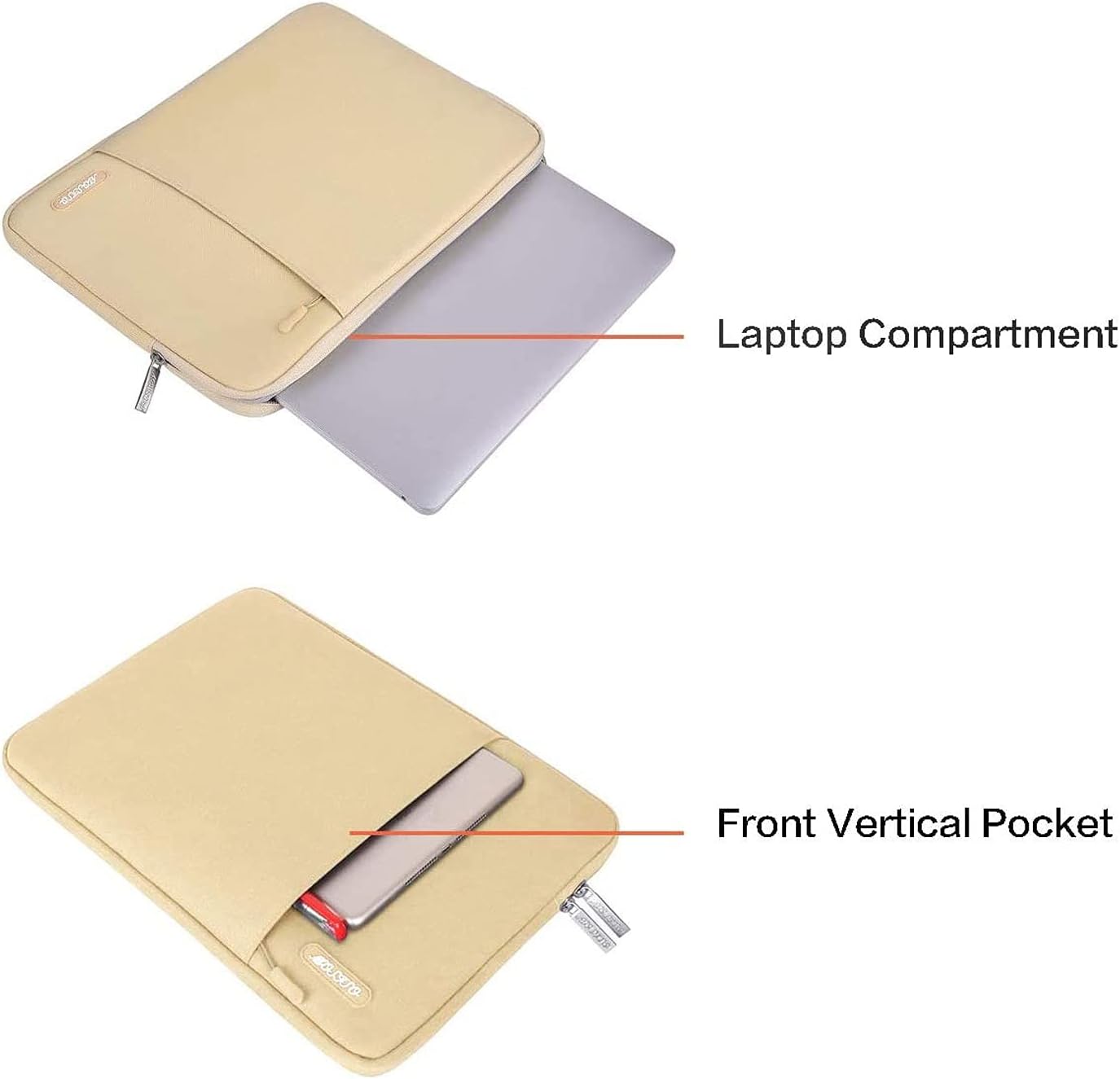 MOSISO Laptop Case 13.3 inch, 13-13.3 inch Laptop Sleeve Compatible with MacBook Air/Pro 13 / Pro 14, HP Dell ASUS Lenovo Notebook, Polyester Vertical Computer Sleeve Bag with Pocket, Camel