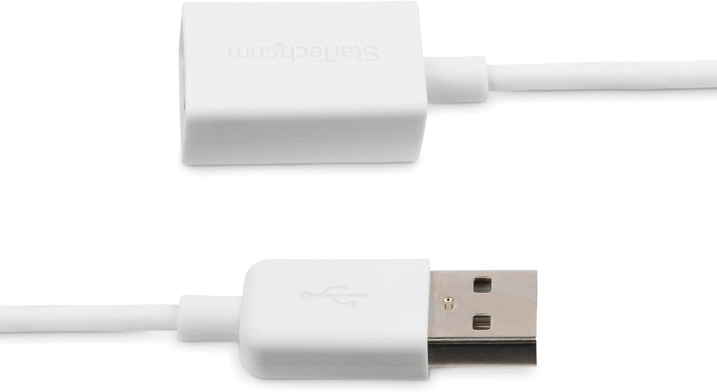 StarTech.com 3m White USB 2.0 Extension Cable Cord - A to A - USB Male to Female Cable - 1x USB A (M), 1x USB A (F) - White, 3 meter (USBEXTPAA3MW)
