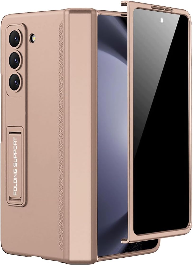 Miimall for Samsung Galaxy Z Fold 5 Case with Privacy Screen Protector, Built-in Adjustable Kickstand & Magnetic Hinge Protection All-Inclusive Protective Case for Galaxy Z Fold 5 5G(Champagne Gold)