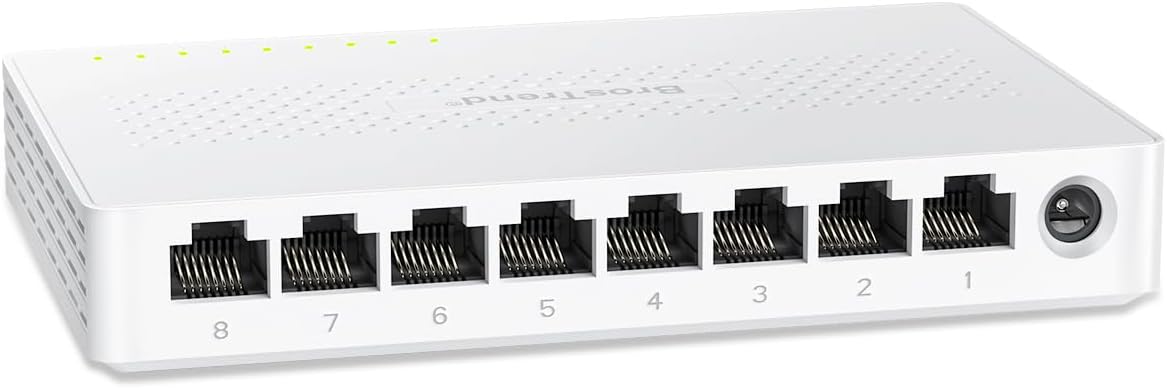 BrosTrend 2.5Gb Switch, 8 Port Network Switch 2.5 Gigabit, Unmanaged Ethernet Switch for Game Console, NAS, PC, Computer Networking Switch Plug & Play Fanless, Desktop Wall Mount, Lifetime Protection