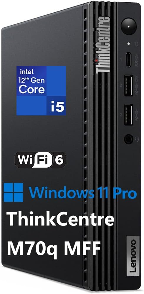 Lenovo ThinkCentre M70q Tiny 1L Business Desktop Computer, 12th Gen Intel Hexa-Core i5-12500T (Beat i7-11700T), 32GB DDR4 RAM, 1TB PCIe SSD, WiFi 6, Bluetooth 5.1, Windows 11 Pro
