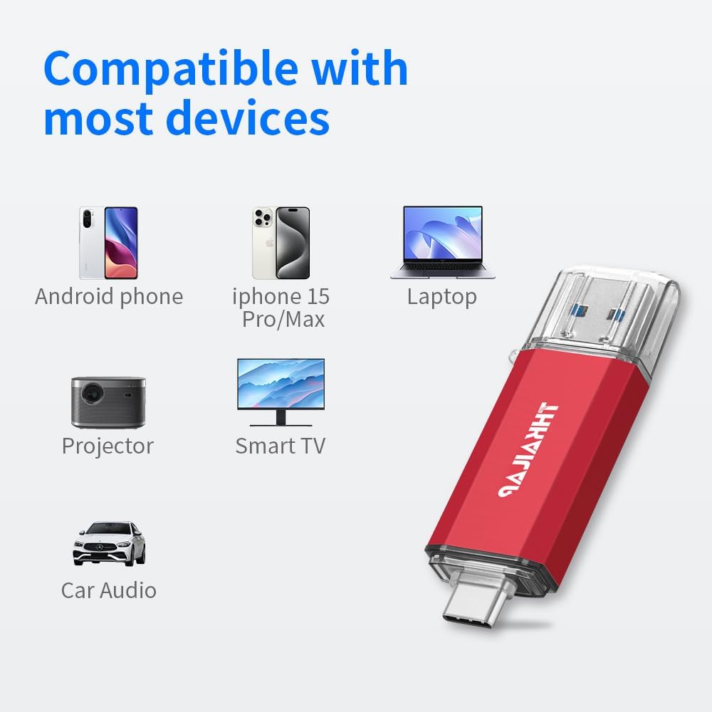 Thkailar USB C Flash Drive 128GB 2 Pack USB Flash Drive with Type C and Type A 3.1 Port USB C Thumb Drive Compatible with Android Phone PC Mac Pro-Transfer Data(Red)