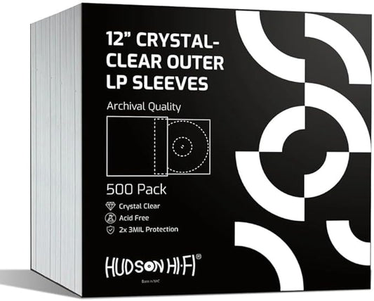 New Hudson Hi-Fi Vinyl Record Outer Sleeve Covers - 500 Pack - Premium Crystal Clear Sleeves - Protect Your LP Albums from Scratches, Dirt & Dust - 3 Layers of 30µm Thick No-Acid Exterior Disc Cover