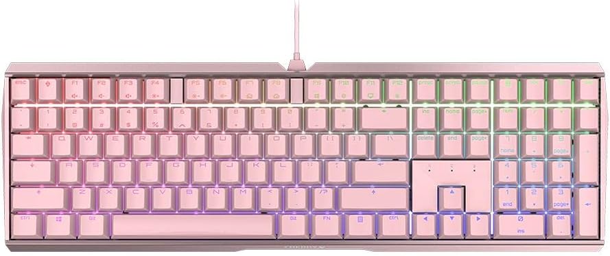 Cherry MX 3.0 S Wired Mechanical Gaming Keyboard. Aluminum Housing Built for Gamers w/MX Blue Switches. RGB Backlit Color Display Over 16m Colors. Pink