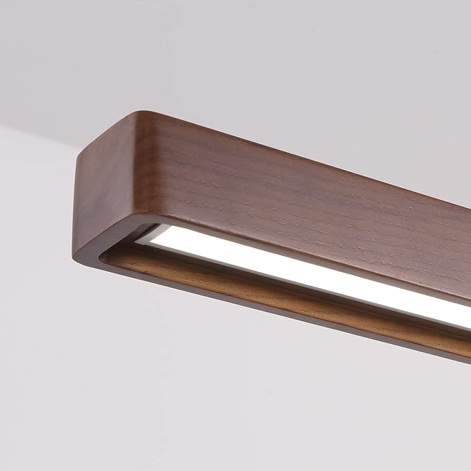 39" Wood Linear Pendant Light FixtureDimmable LED Kitchen Island Lighting with Remote, Adjustable Hanging Chandelier for Dining Room Bar Pool Table 36W Modern Farmhouse Fixture Walnut Color