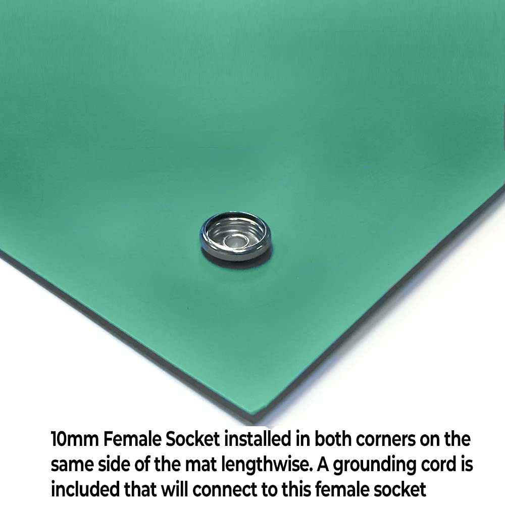 RubberStat Dual Layer ESD Compliant Workstation Rubber Table Mat Kit, Soldering, Cell Phone Repair, with Wrist Strap Set and Ground Cord - 24"x48" Green