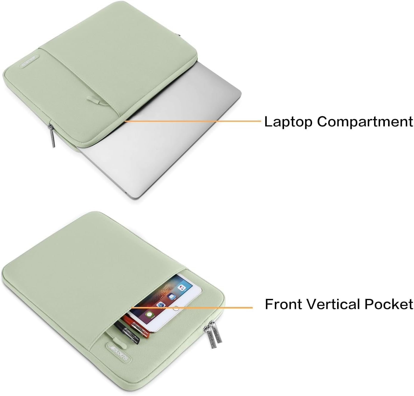 MOSISO Laptop Case 14 inch, 14 inch Laptop Sleeve Compatible with HP Lenovo Dell ASUS Acer, HP Stream, Dell Latitude, Lenovo IdeaPad, Polyester Vertical Computer Sleeve Bag with Pocket, Sage Green