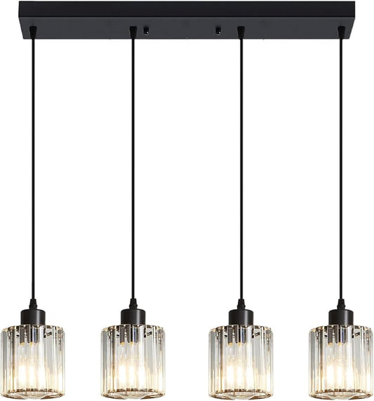 4 Light Pendant Lighting for Kitchen Island, Black Hanging Light Fixture for Ceiling, Farmhouse Dining Room Lights for Bedroom, Hallway, Modern Glass Chandelier, E26 Base, Bulbs Not Included